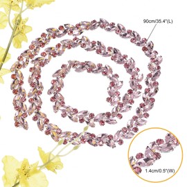 sourcing map 1 Yard Crystal Rhinestone Chain Trimming Diamond Rhinestone Chain Applique for Crafts Sewing Clothing Wedding Party Decoration Pink