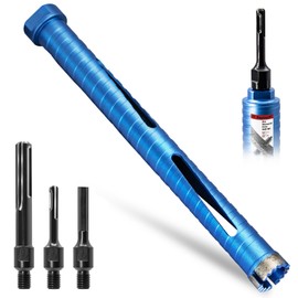 DaduoRi 1" Dry Core Drill Bit, 5/8"-11 Thread, with 3 Adapters Included: SDS Plus, SDS Max and 1/2" Hex Shank -9.5" Drilling Depth Diamond Core Bits for Concrete, Brick, Block, Stucco and Masonry