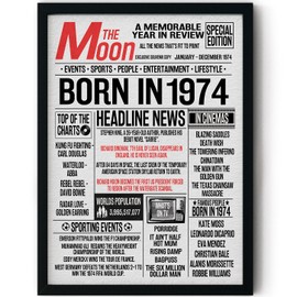 Stuff4 51st Birthday Poster Framed - Born In 1974 Newspaper - Happy 51st Birthday Gifts for Men Women Vintage Retro Back In 1974, 8x10 Inch Fifty-One Fifty-First Bday Party Decor Decoration