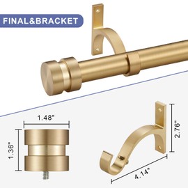 16-86 inch Long Adjustable Warm Gold Curtain Rods,1 inch Diameter Splicing Heavy Duty Rod Set with Aluminum Finals for Windows, Door, Drapery