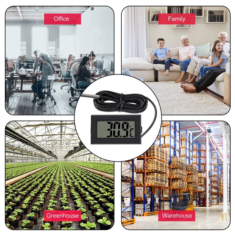 AOICRIE 4pcs Digital LCD Thermometer Temperature Monitor with 1M External