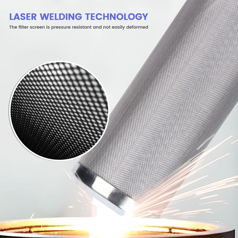 Amwater Stainless Steel Cleanable Wire Mesh Filter Cartridge 10”Length,2.5"OD(5 Micron)