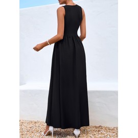 KIRUNDO Summer Dresses for Women 2025 Sleeveless Midi Maxi Dress Tank Patchwork Knit A Line Semi Formal Flowy Long Sundress(Black, Medium)