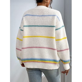 SHENHE Women's Open Front Colorful Striped Drop Shoulder Oversized Cardigan Sweater Multicolor XL