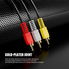 PANPEO RCA Cables, 3RCA Cable Audio Video 24K Gold Plated Connecting Audio Video Components AV Male to Male Cable for Home Theater amp, Television,Stereo Systems - 5ft