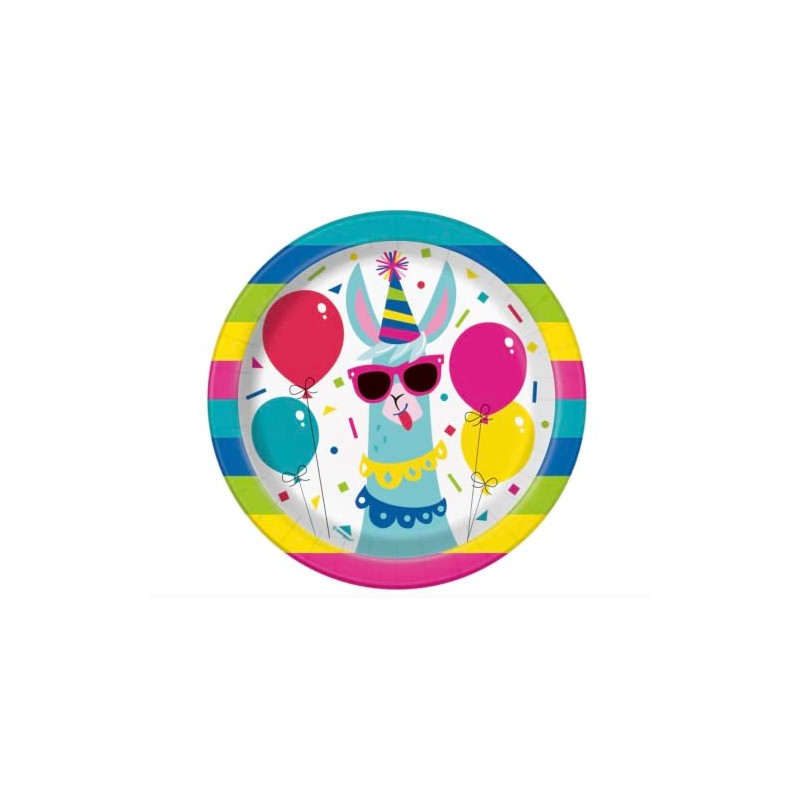Unique 73224 Llama Party Round Dessert Plates, 7", Nylon/A, 8