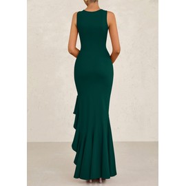 PRETTYGARDEN Women's Summer Bodycon Maxi Dress 2025 Sleeveless Ruffle Mermaid Cocktail Wedding Guest Formal Long Dresses(Dark Green,Medium)
