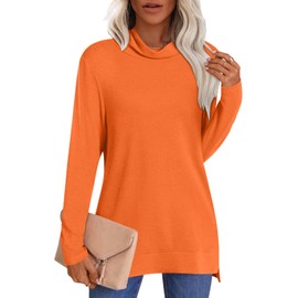 LONGYUAN Long Sleeve Shirts for Women Tunic Tops 2025 Winter Turtleneck Lightweight Sweaters Orange XL