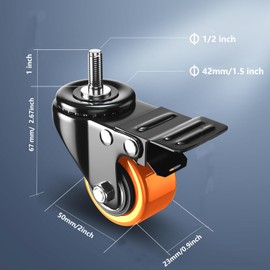 Stem Caster Wheels 2 inch Heavy Duty, Swivel Threaded Stem Mount Casters Set of 4 with American Size UNC 1/2"-13 x 1