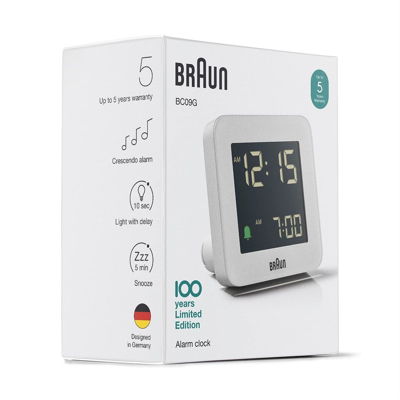 Braun Digital Alarm Clock with Snooze, Negative LCD Display, Quick