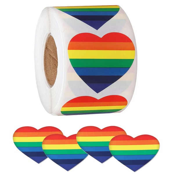 Pack of 500 Gay Pride Stickers, Rainbow Heart Stickers, Gay Pride Rainbow Stickers, Love Rainbow Stickers, Sticker Roll in Heart Shape, Suitable for Party, Bar, Festival, Carnival, Pride Event