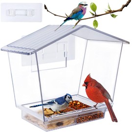 EMAISOTRE Clear Plastic Window Bird Feeder with Resilient Wall Stickers for Outdoors - Clear, Window Glass Mount, Acrylic Birdhouse - Experience The Joy of Bird Watching from Your Window