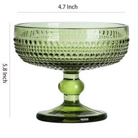 WAIT FLY Vintage Embossed Beads Glass Dessert Bowl Footed Trifle Bowl Ice Cream Bowl Serving Bowl for Fruit, Salad, Candy, Cocktail, Coffee, Trifle-Green-1 PCS