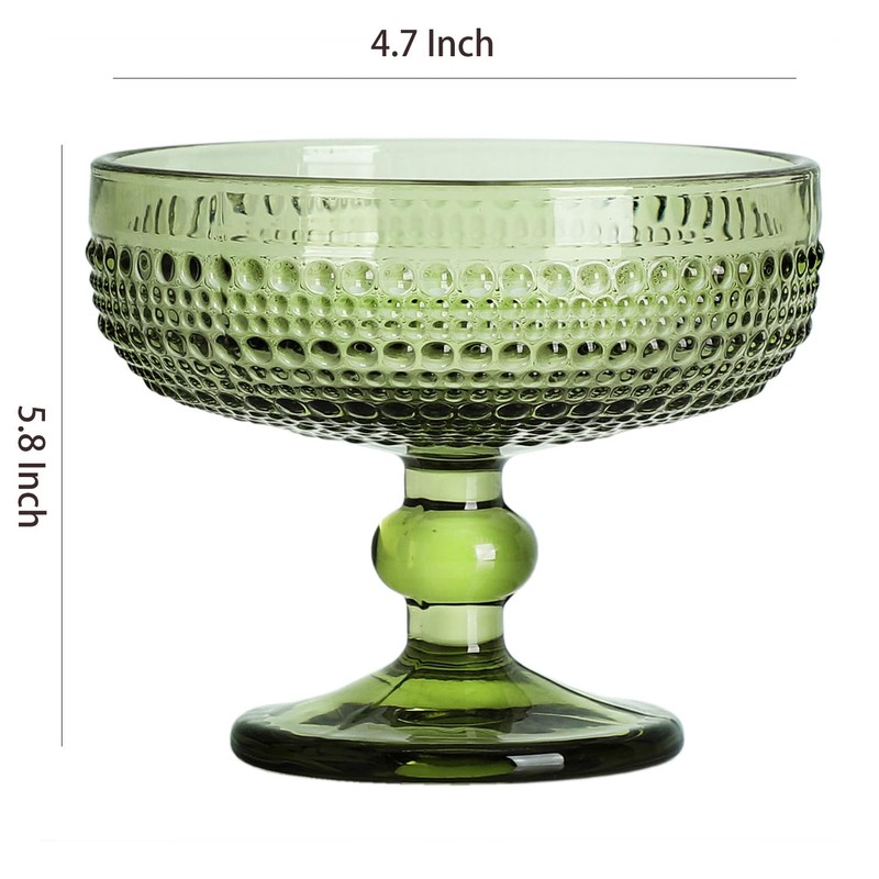 WAIT FLY Vintage Embossed Beads Glass Dessert Bowl Footed Trifle