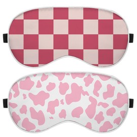 BHAHB 2 PCS Sleep Eye Mask Silk Sleeping Soft with Elastic Strap Eye Sleep Shade Cover for Cute Aesthetic Unisex Women Girls for Airplane Travel Nap-Cow Leopard Pink Check