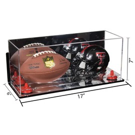 Better Display Cases Acrylic Mini - Miniature (not Full Size) Football and Helmet Display Case with Mirror Case, Red Risers, Wall Mount and Mirror Base (B46/A019)