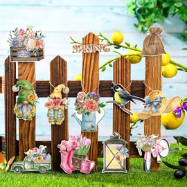Wenqik 36 Pcs Spring Ornaments for Tree Spring Flower Tulip Wooded Decorations Easter Tree Decorations Farmhouse Hanging Sign for Holiday Easter Party Home Decoration(Truck)