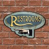 Handcrafted Vintage Restroom Left Pointing Hand Aluminum Sign, Pointing Restroom
