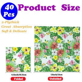 40Pcs Tropical Hibiscus Floral Greenery Paper Napkins, 6.5in