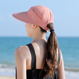 SJTJSPX Women's Summer Sun Hat, Detachable Visor, Wide Brim Baseball Cap, UV Protection, Pink
