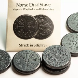 Shire Post Mint Norse Dual Stave coin in Iron, Vegvisir and Helm of Awe