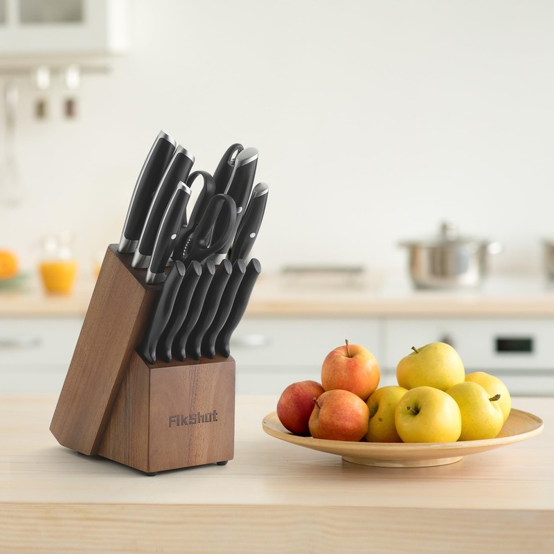 Knife Block Set, FIKSHOT Kitchen Knife Sets, High Carbon Stainless