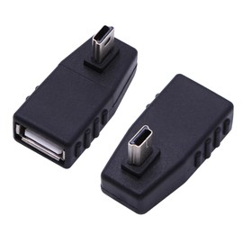 90 Degree Mini USB to USB A OTG Adapter,Left Angle Mini USB 5-Pin Type B Male to USB Type A Female Adapter Converter for Digital Cameras,Black(2 Pack,Left)