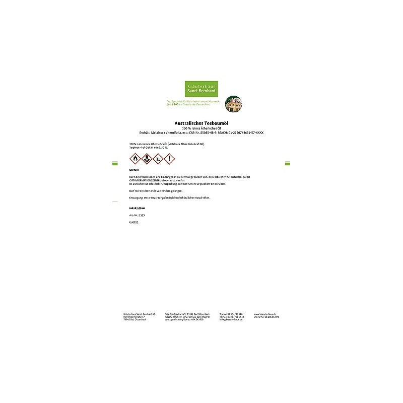 Sanct Bernhard Australian Tea Tree Oil 100% Pure Essential Oil