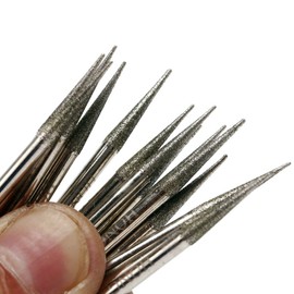 JINGLING 30Pcs 3.2mm Tapered Point Diamond Grinding Bit 1/8" Cone Rotary Burrs for Dremel