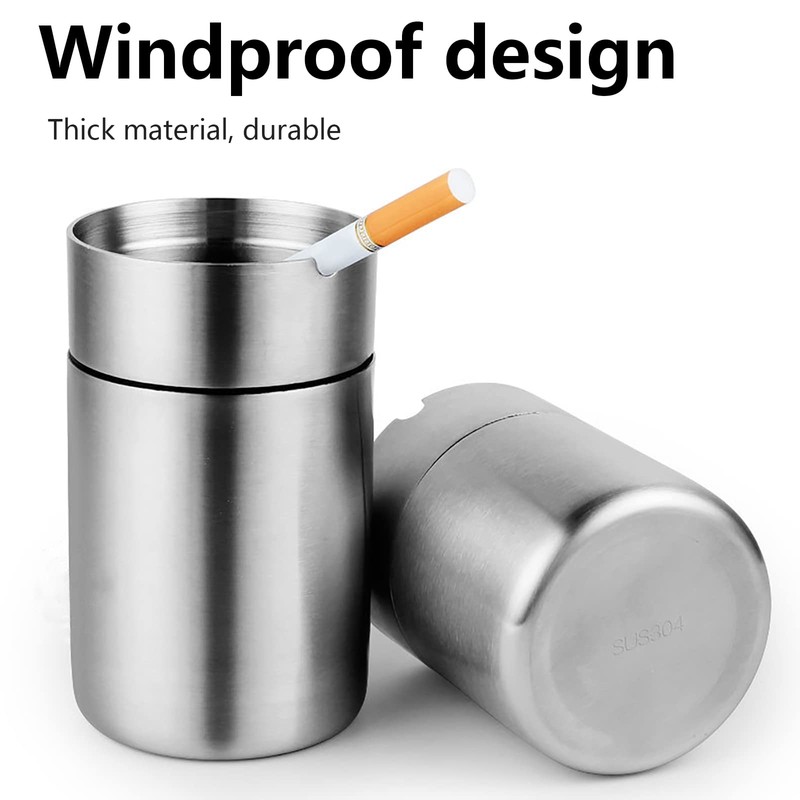 WANGCL Stainless Steel Car Ashtray with Lid, Car Ashtray, Odourproof,