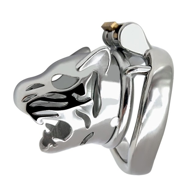 Chastity Belt Man Short Tiger Head Chastity Body Male Male Chastity Tool 304 Stainless Steel With Padlock Male Metal Restraint Excretion 40mm