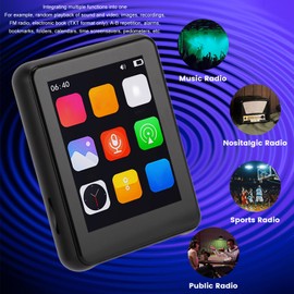 5.0 MP3 Player Touch Screen Speaker Player FM Radio Voice Recorder, 32GB Portable HiFi Music Player with HD Speakers, for Sports, Commuting, Working Out (Black)