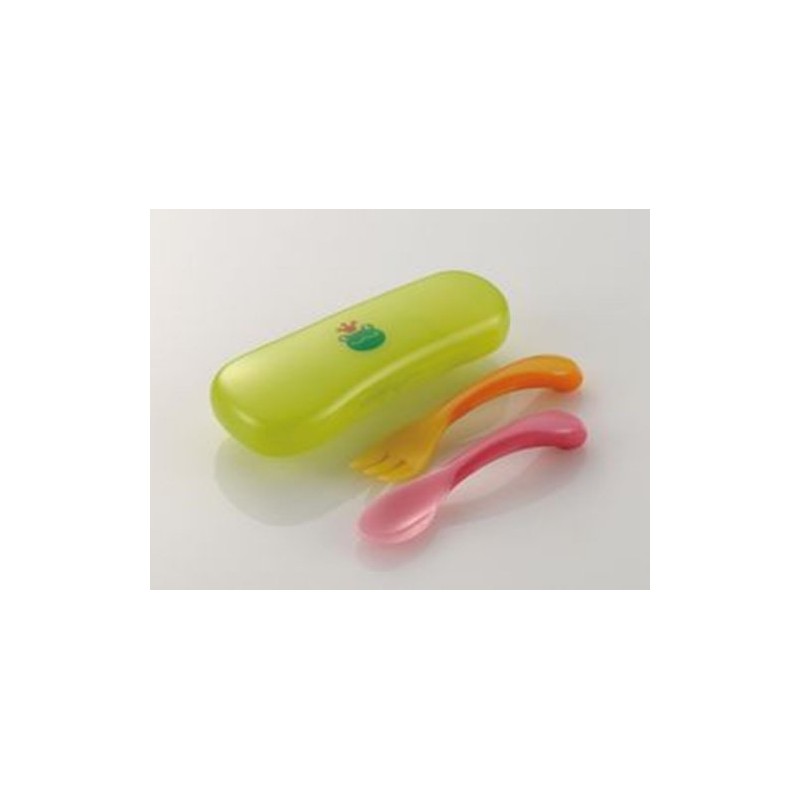 リッチェル おでかけランチくん にぎにぎスプーン・フォーク(ケース付) ピンク&イエロー はじめて持たせるのに最適