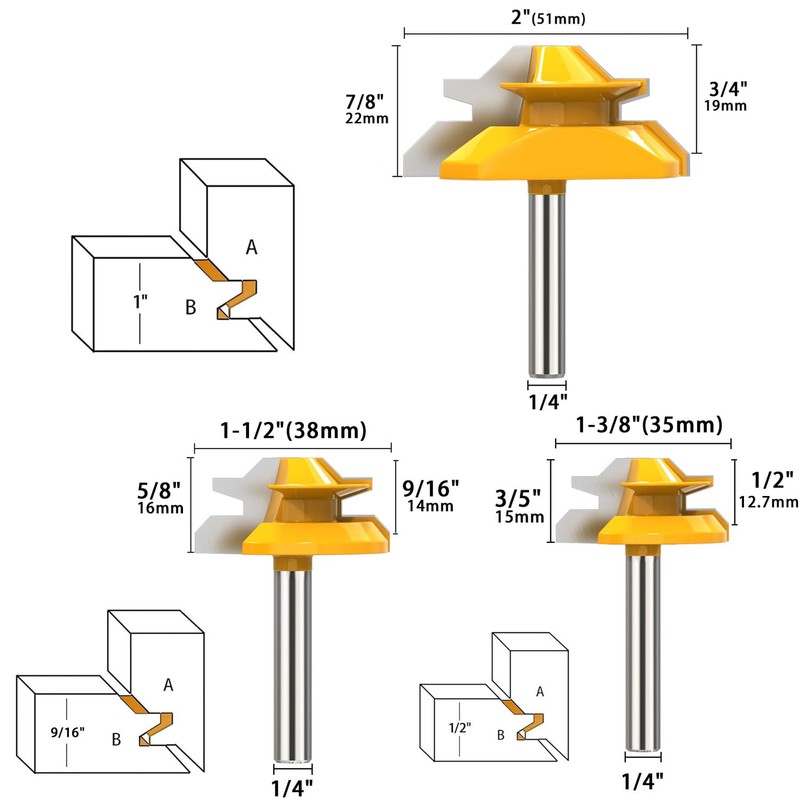 45 Degree Lock Miter Router Bit 1/4 Inch Shank Lock