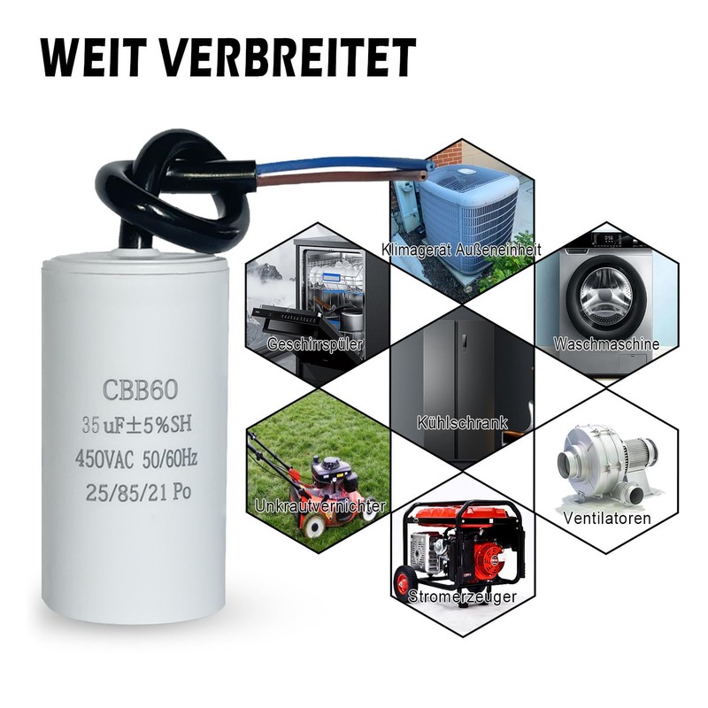 ANGEEK CBB60 450v 35uf 50/60HZ Starter Capacitor, Motor Capacitor, Suppression