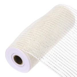 sourcing map 10 Inch Glitter Poly Burlap Mesh for Wreath, Decorative Mesh Fabric Ribbon 10 Yard for Fall Easter Christmas Flower Bow, White & Gold