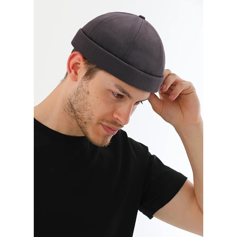 2 Piece Mens Docker Cap Set Brimless Retro Rolled Cuff