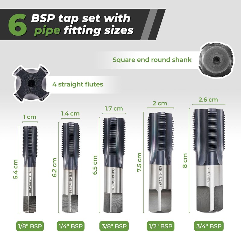 Litorange 5 PCS BSP Pipe Tap Set, 4340 Steel Threader