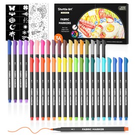 Shuttle Art Fabric Pens, Set of 36 Colors, Fabric Markers, Writing Pens, Water-Based, Quick Drying, Water Resistant, Durable, Washable, Won't Fade, With Stencil, DIY, Handmade, Illustration, Graffiti