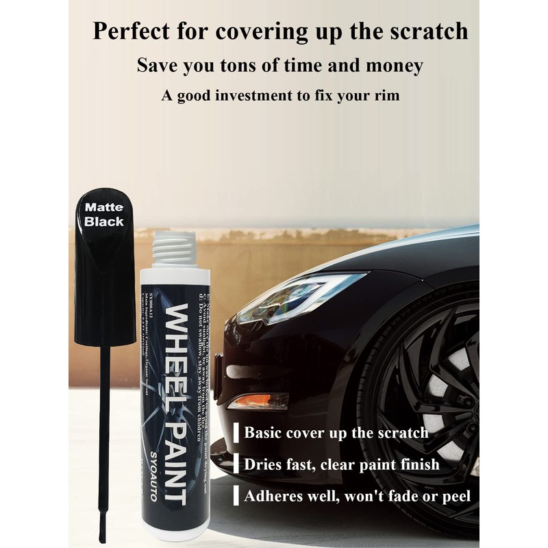 SYOAUTO Matte Black Rim Touch Up Paint, Car Wheel Scratch