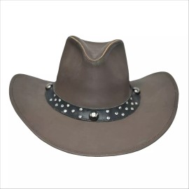 Lesa Collection Brown Leather Cowboy Hat Men - Scootin Bar Outback Hat - L