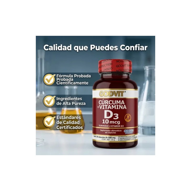 Cúrcuma Vitamina D3 Suplemento Godvit 30 Cápsulas 500mg