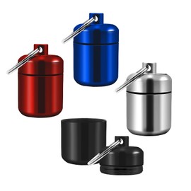 4pcs Pill Box Key Ring Waterproof Aluminium Portable Pill Box Key Ring Small Pill Box Key Ring Tablet Box for Travel Camping Fishing Storage (4 Colours)