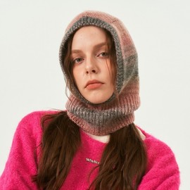 Original Design Gradient Knit Hooded Balaclava Hat lf1107 One Size / 39x22cm Pink 3ea