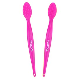 Lip Scrub Brush,Double-Sided Silicone Exfoliating Lip Brush Tool for Smoother and Fuller Lip Appearance,Fuchsia,2pcs