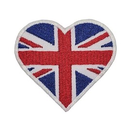 UK Flag Heart Applique Iron-On Patches for Clothing - Durable & Stylish Emboridery Designs Size: 2.5" W, 2.5" H