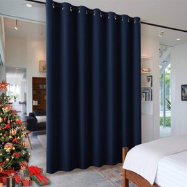 RYB HOME Curtain 100 inch - Extra Wide Blackout Curtain Grommet for Bedroom Patio Sliding Glass Door Dining Cafe Bar Family Room Kids Nursery Morden Decor, 100 x 84 inch, Navy