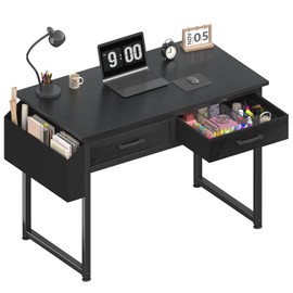 DLisiting Small Desk with Fabric Drawers for Bedroom, 32 Inch Gaming Desk with 2 Drawers for Small Space, Study Writing Table PC Desks, Black