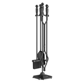 Fire Beauty Fireplace Tools Set 5 Pieces Wrought Iron Fireset Woodstove Log Tongs Holder Fire Kit Setwith Pedestal Place(32 Inches)