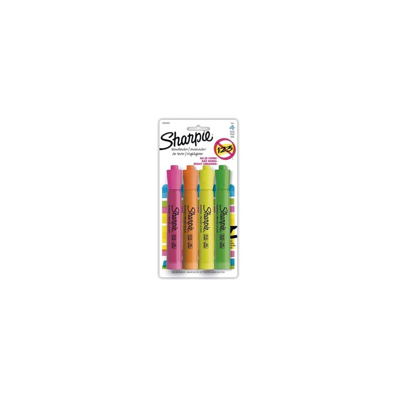 Sharpie® Tank Resaltador/Marcador de Texto, Punta Cincel/Biselada, Surtidos, 4 Piezas,